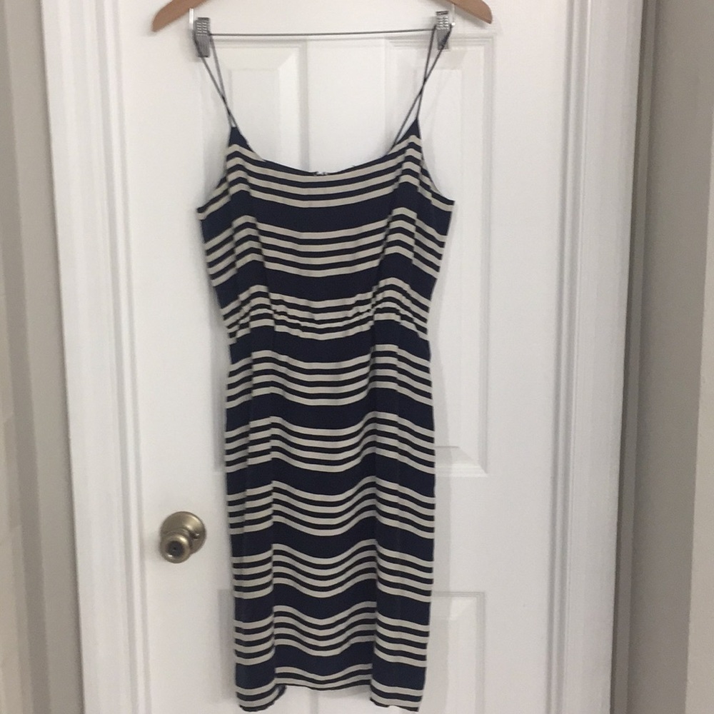 J. Crew Silk Navy Stripe Blouson Dress Size 6